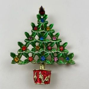 Vintage BEATRIX JEWELRY Christmas Tree Brooch Pin Gold Tone